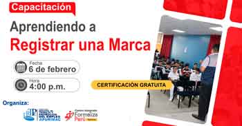  Capacitación online gratis"Aprendiendo a registrar una Marca" de la DRTPE Apurímac