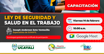  Capacitación online gratis "Ley de Seguridad y Salud en el Trabajo" de la DRTPE Ucayali