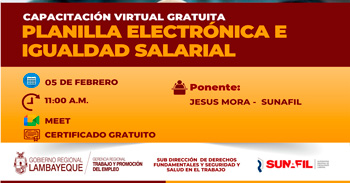  Capacitación online gratis "Planilla Electrónica e Igual Salarial" de la GRTPE - Lambayeque