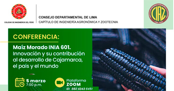  Capacitación  online Maiz Morado INIA 601. Innovación y su contribución al desarrollo de Cajamarca, el país y el mundo