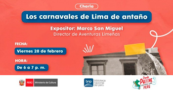  Charla presencial gratis " Los carnavales de Lima de antaño " de la BNP