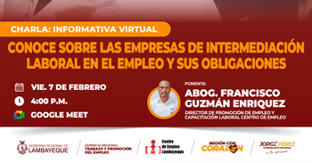  Charla online "Conoce sobre las empresas de intermediación laboral en el empleo y sus obligaciones" 