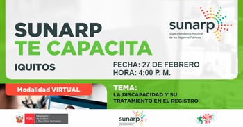  Charla online gratis "Discapacidad y su tratamiento en el registro"  de la SUNARP