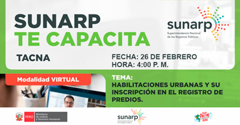  Charla online gratis "Habilitaciones urbanas y su inscripción en el registro de predios"  de la SUNARP