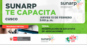  Charla online gratis "Modificación del estatuto de asociaciones" de la SUNARP