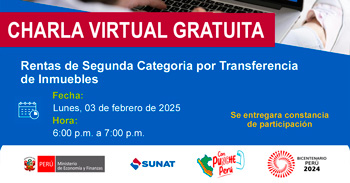  Charla online gratis "Rentas de Segunda Categoria por Transferencia de Inmuebles" de la SUNAT