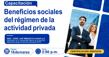  Capacitación online gratis"Beneficios sociales del régimen de la actividad privada" de la DRTPE Apurímac