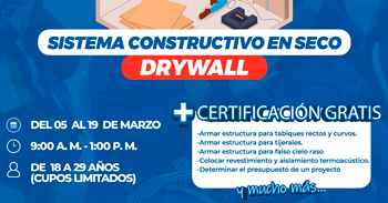  Curso presencial gratis Sistema Constructivo en Seco – Drywall del Gobierno Regional del Callao