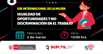  Evento online gratis "Igualdad de oportunidades y la no discriminación en el trabajo"  de la SUNAFIL