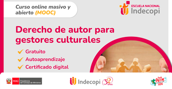 Curso online gratis con certificado sobre "Derecho de autor para gestores culturales" del INDECOPI