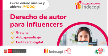 Curso online gratis con certificado sobre "Derecho de autor para influencers" del INDECOPI