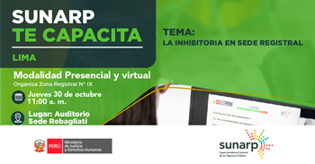 Capacitación semipresencial "La inhibitoria en sede registral"  de la SUNARP