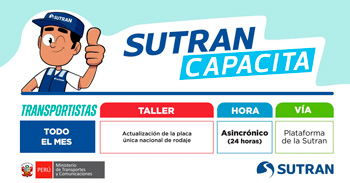 Taller online gratis "Actualización de la placa única nacional de rodaje"  de la SUTRAN