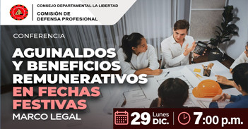 Conferencia online Aguinaldos y beneficios remunerativos en fechas festivas: Marco legal Colegio de Ingenieros del Perú