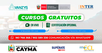 La Municipalidad Distrital de Cayma, en alianza con Ceo Avanzys ofrecen cursos online gratis