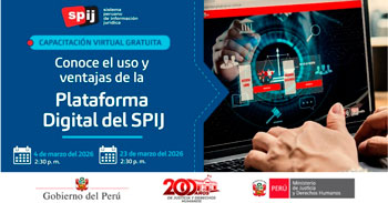 Capacitación virtual gratis "Conoce el uso y ventajas de la Plataforma Digital del SPIJ"del MINJUSDH
