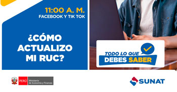 Evento online gratis "¿Cómo actualizo mi RUC?" de la SUNAT