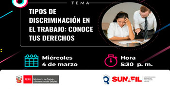 Evento online "Tipos de discriminación en el trabajo: conoce tus derechos" de la Sunafil