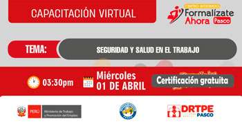 Capacitación online gratis "Seguridad y Salud en el Trabajo" de la DRTPE Pasco