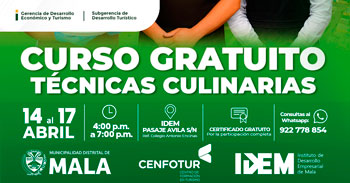 Curso presencial gratis "Técnicas Culinarias" de la Muni Mala
