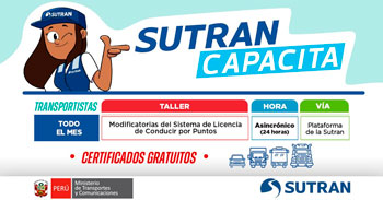 Taller online gratis "Modificatorias del Sistema de Licencia de Conducir por Puntos" SUTRAN