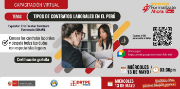 Capacitación virtual - "Conoce los contratos laborales en el Perú" DRTPE Pasco (CIFA “Formalízate Ahora”)