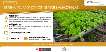 Charla Técnica Virtual - "Sistema acuapónico con especies amazónicas" CITEproductivo San Martín