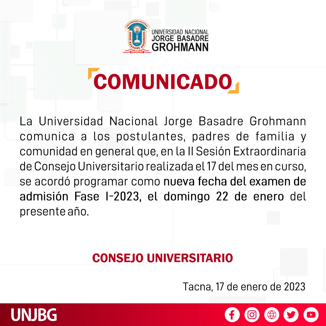 Admisión 2023-I UNJBG - Examen De Ingreso Universidad Jorge Basadre ...